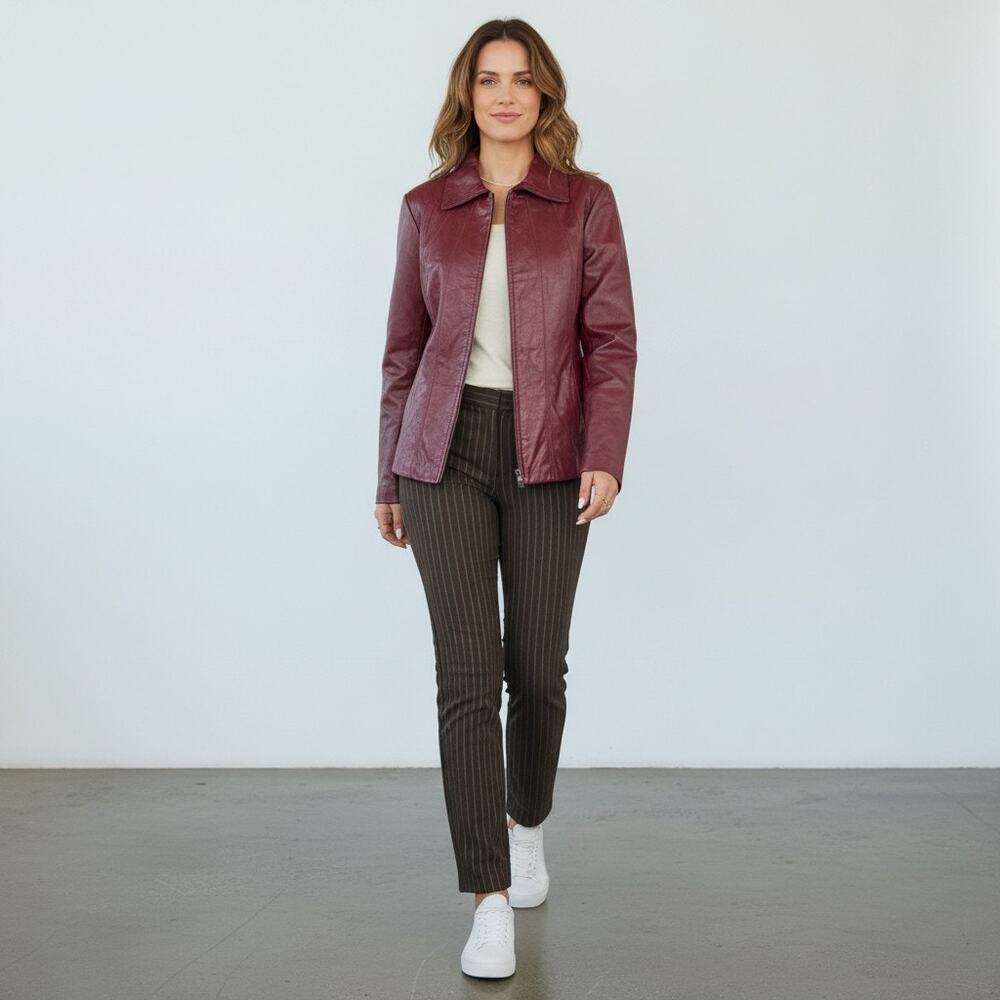 Vintage Y2K Wilsons Leather Women Dark Maroon Full Zip Leather Jacket Size M